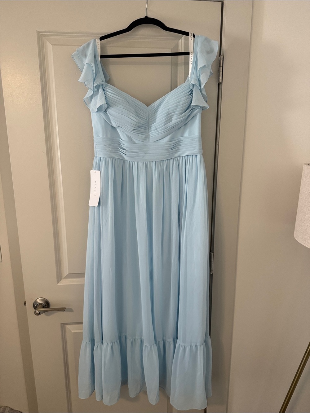Sky Blue Azazie Mid Length Bridesmaid Dress